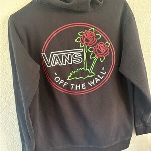 Vans Black Hoodie with Red Rose Design